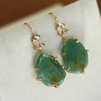 Green Bi-Color Tourmaline and Herkimer Diamond Earrings