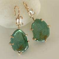 Green Bi-Color Tourmaline and Herkimer Diamond Earrings