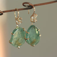 Green Bi-Color Tourmaline and Herkimer Diamond Earrings