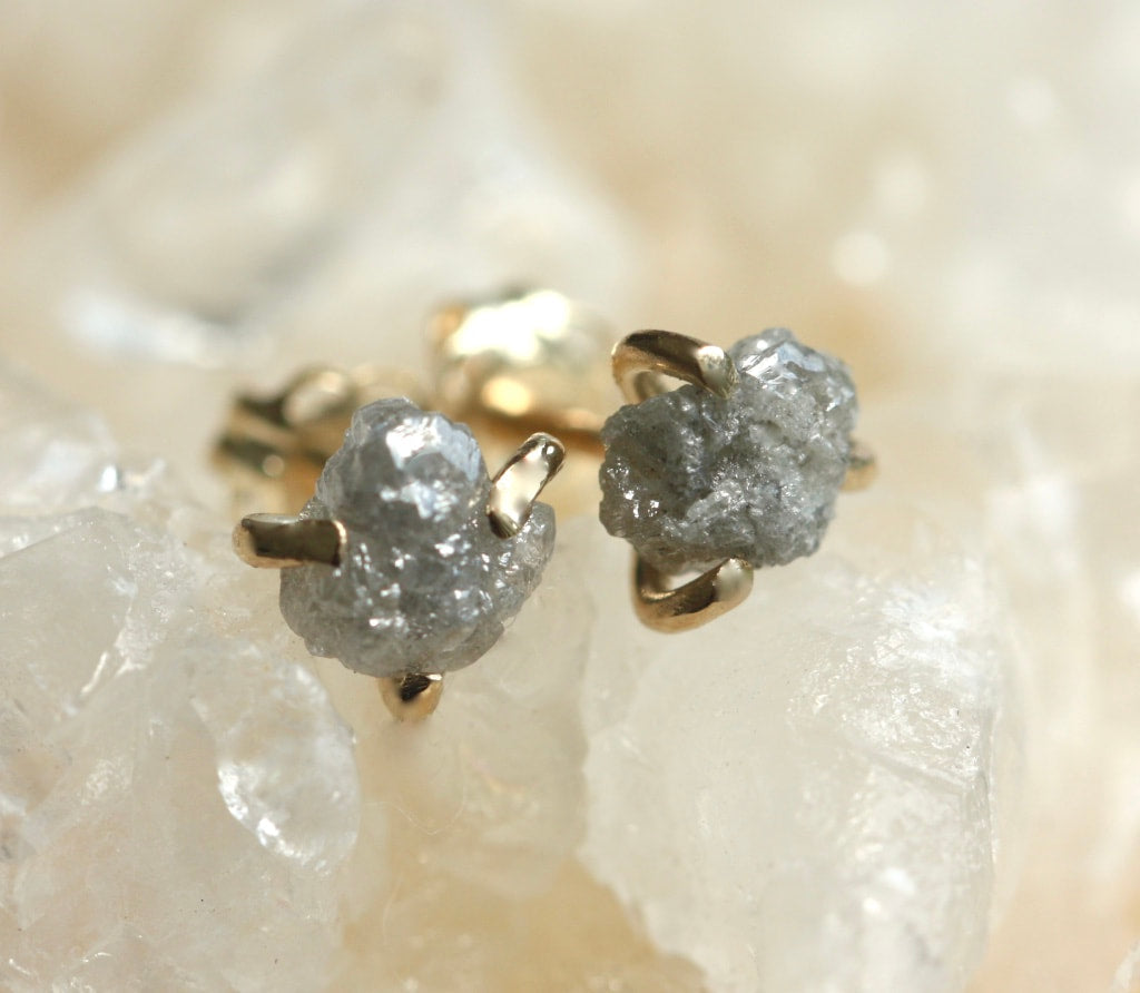 Raw Rough Diamond Stud Earrings, April Birthstone Earrings