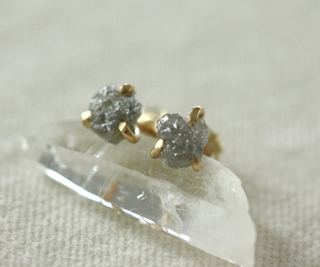 Raw Rough Diamond Stud Earrings, April Birthstone Earrings