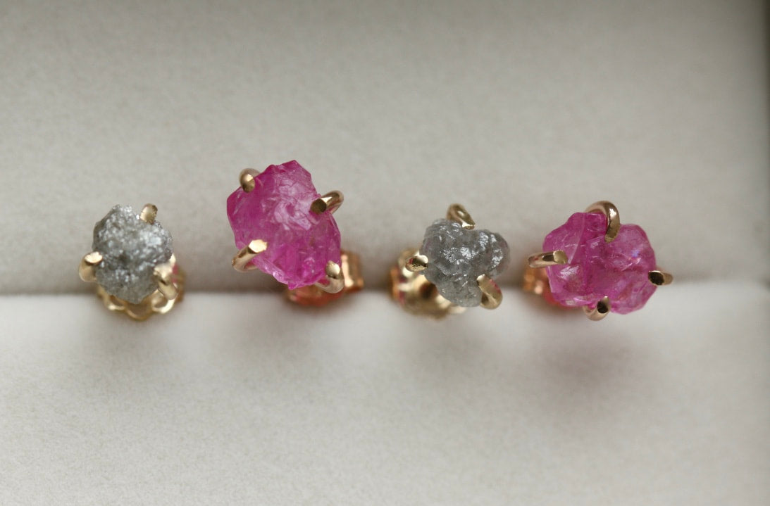 Raw Rough Diamond Stud Earrings, April Birthstone Earrings