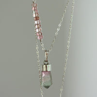 Watermelon Bi-Color Tourmaline Crystal Point Pendant Necklace