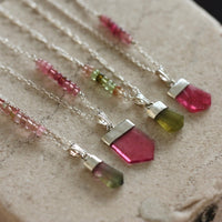Watermelon Bi-Color Tourmaline Crystal Point Pendant Necklace