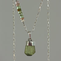 Olive Green Tourmaline Crystal Point Pendant Necklace