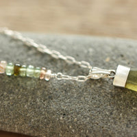 Olive Green Tourmaline Crystal Point Pendant Necklace