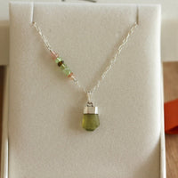 Olive Green Tourmaline Crystal Point Pendant Necklace