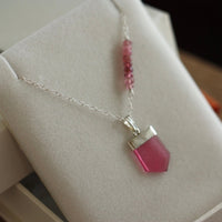 Pink Rubellite Tourmaline Crystal Point Pendant Necklace