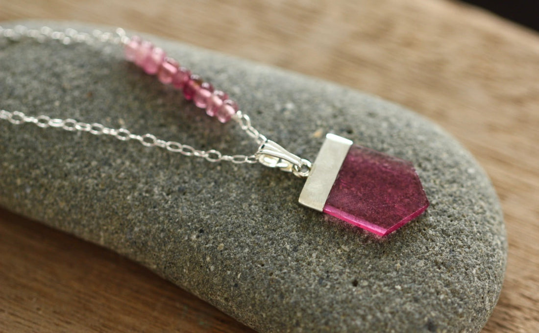 Pink Rubellite Tourmaline Crystal Point Pendant Necklace