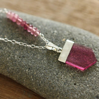 Pink Rubellite Tourmaline Crystal Point Pendant Necklace