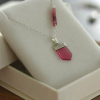 Pink Rubellite Tourmaline Crystal Point Pendant Necklace