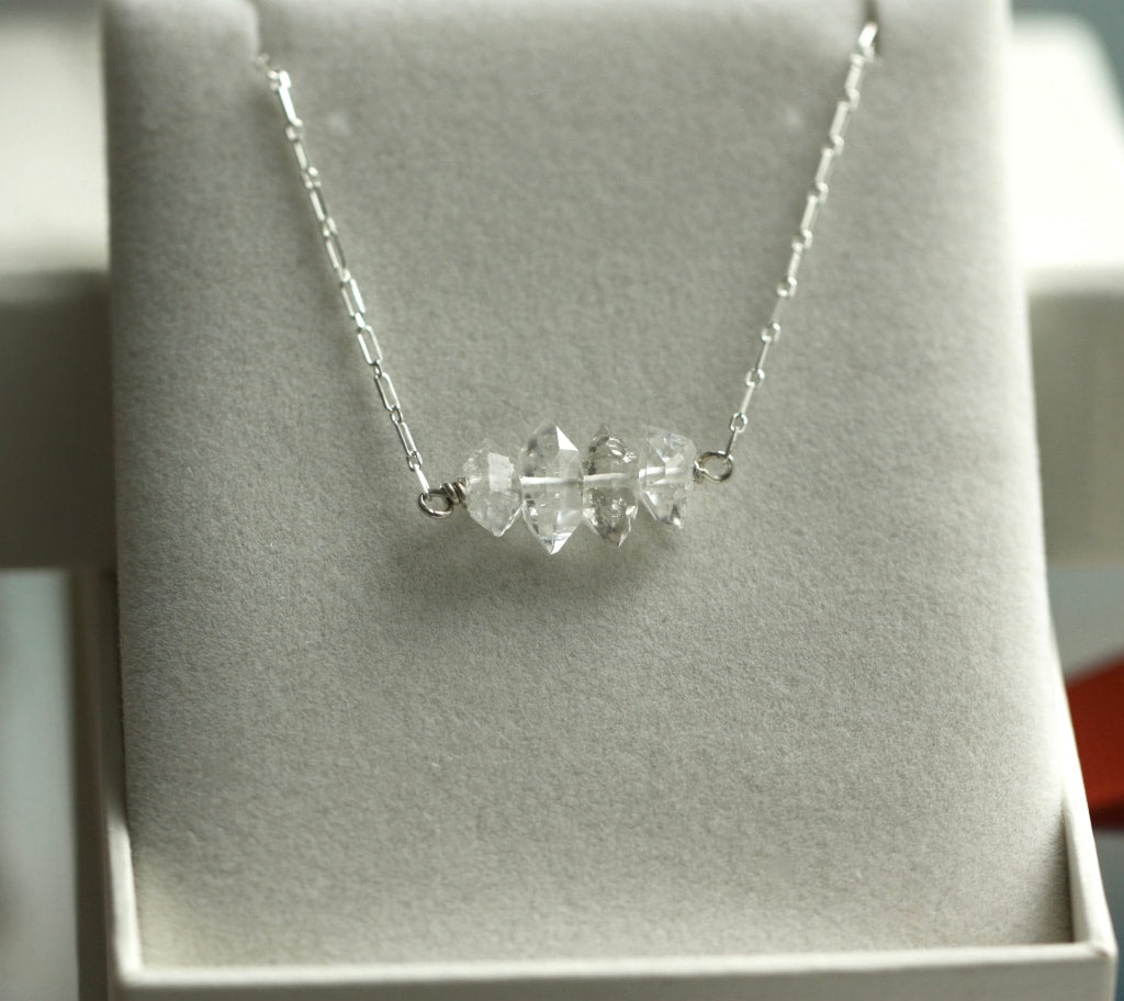 Herkimer Diamond Bar Necklace, Diamond Quartz Necklace