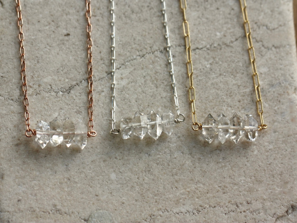 Herkimer Diamond Bar Necklace, Diamond Quartz Necklace