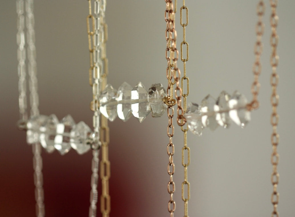 Herkimer Diamond Bar Necklace, Diamond Quartz Necklace