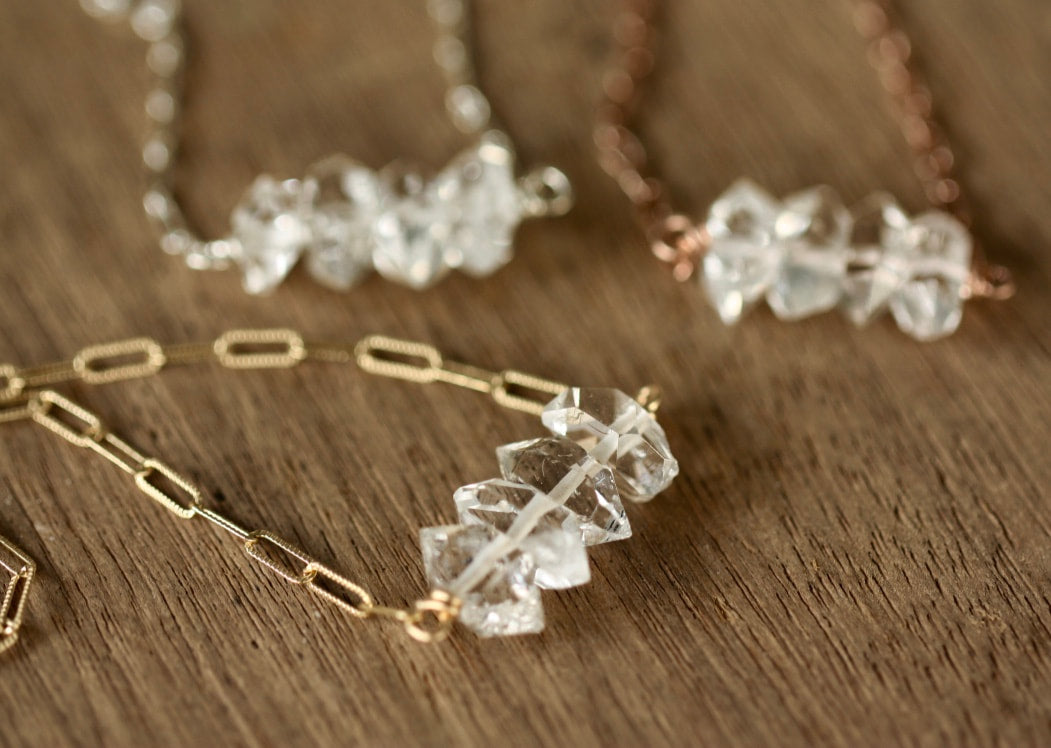 Herkimer Diamond Bar Necklace, Diamond Quartz Necklace