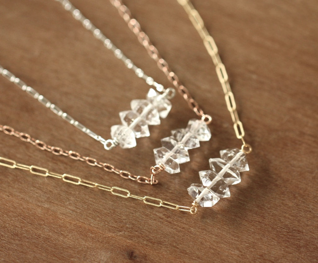 Herkimer Diamond Bar Necklace, Diamond Quartz Necklace