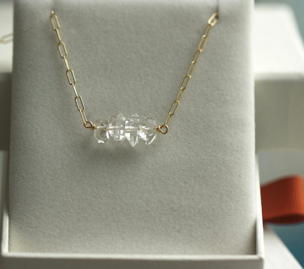 Herkimer Diamond Bar Necklace, Diamond Quartz Necklace