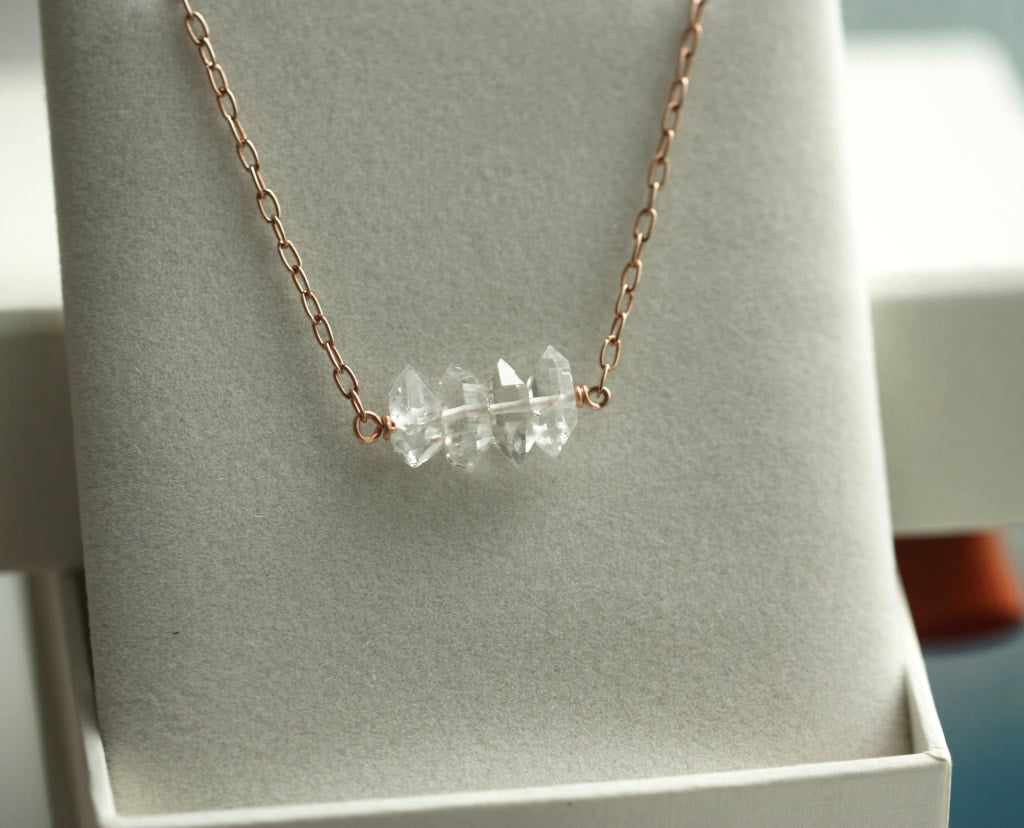 Herkimer Diamond Bar Necklace, Diamond Quartz Necklace
