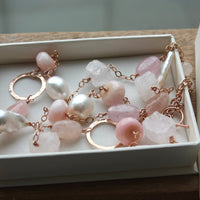 Long Pink Multi Gemstone and Pearl Necklace