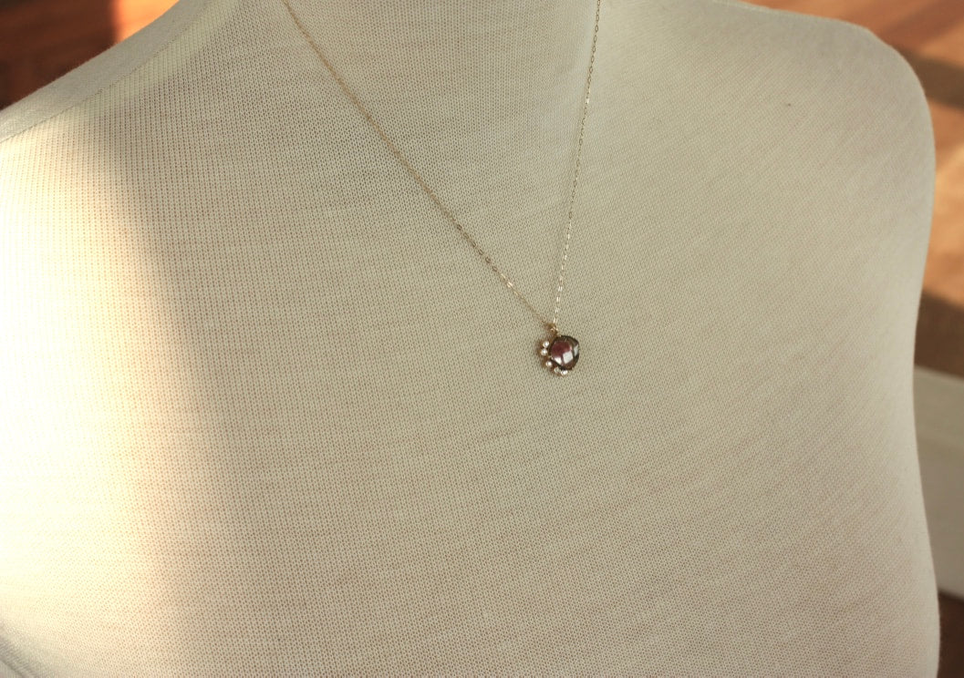 Bi-Color Watermelon Tourmaline and Diamonds Pendant Necklace, October Birthstone Necklace