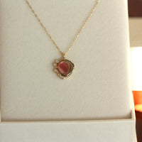 Bi-Color Watermelon Tourmaline and Diamonds Pendant Necklace, October Birthstone Necklace