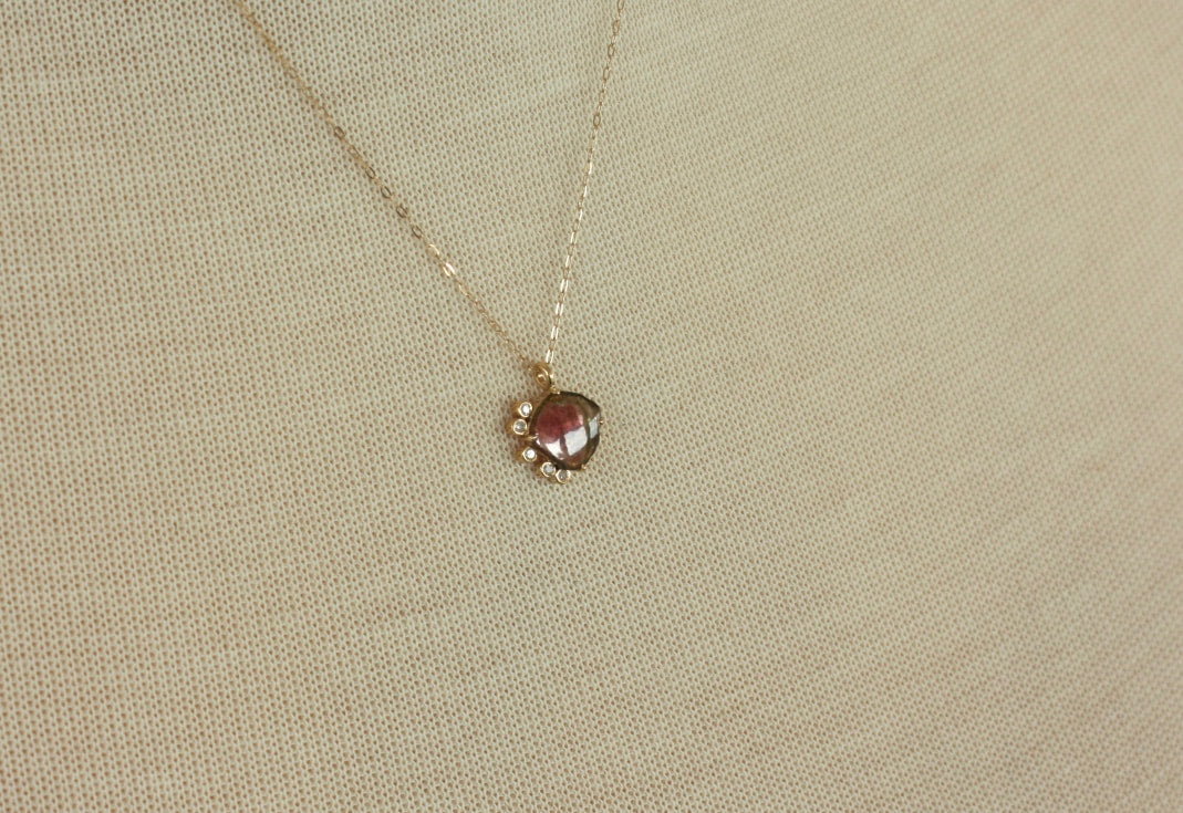 Bi-Color Watermelon Tourmaline and Diamonds Pendant Necklace, October Birthstone Necklace