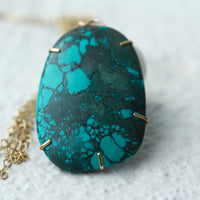 Large Natural Tibetan Turquoise Pendant Necklace, December Birthstone Pendant Necklace