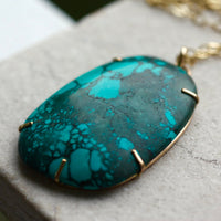 Large Natural Tibetan Turquoise Pendant Necklace, December Birthstone Pendant Necklace