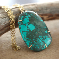 Large Natural Tibetan Turquoise Pendant Necklace, December Birthstone Pendant Necklace