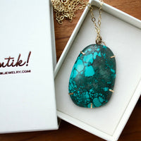 Large Natural Tibetan Turquoise Pendant Necklace, December Birthstone Pendant Necklace