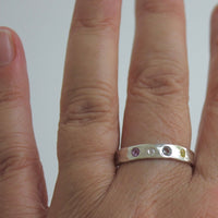 Hammered Diamond and Sapphire Ring, April and September Birthstone Ring, Wedding Engagement Ring