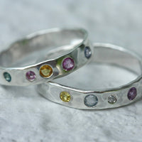 Hammered Diamond and Sapphire Ring, April and September Birthstone Ring, Wedding Engagement Ring