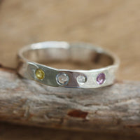 Hammered Diamond and Sapphire Ring, April and September Birthstone Ring, Wedding Engagement Ring