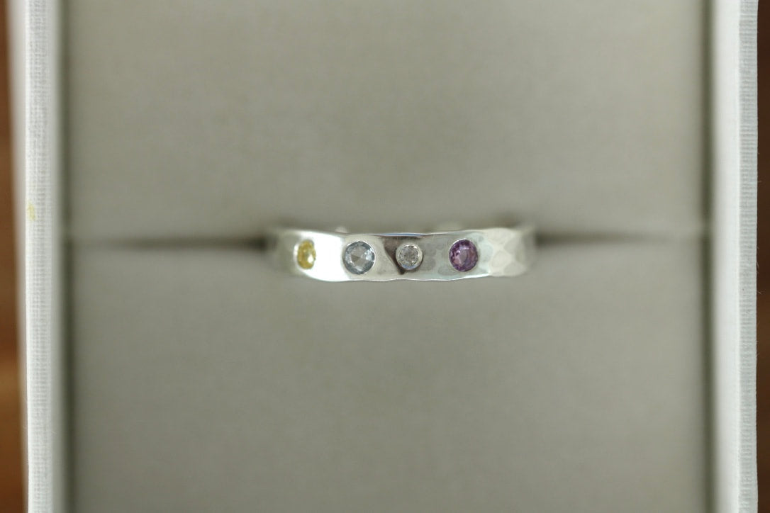 Hammered Diamond and Sapphire Ring, April and September Birthstone Ring, Wedding Engagement Ring