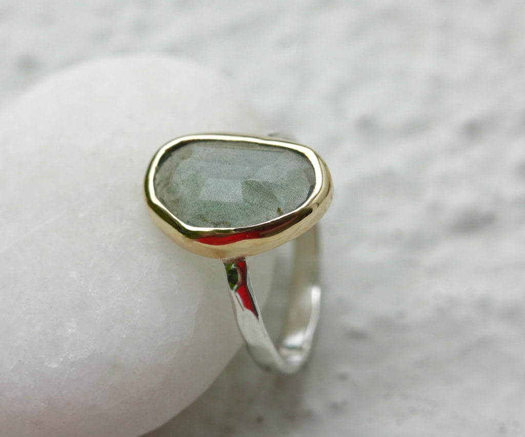 Moss Aquamarine Statement Ring, March Birthstone Ring