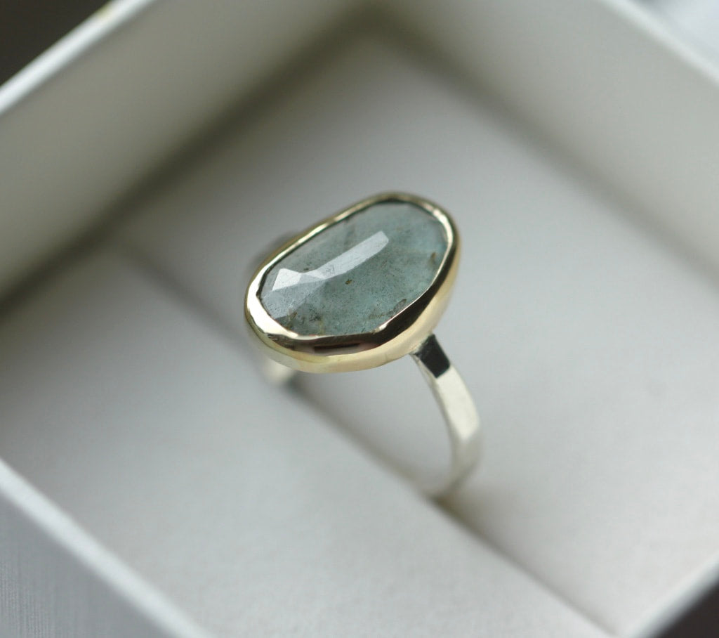 Moss Aquamarine Statement Ring, March Birthstone Ring