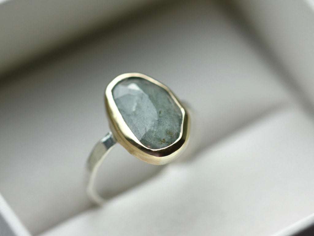 Moss Aquamarine Statement Ring, March Birthstone Ring