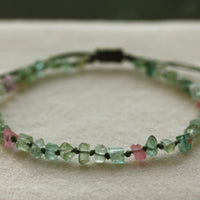 Raw Watermelon Multi Color Tourmaline Knotted Macrame Bracelet, October Birthstone Bracelet