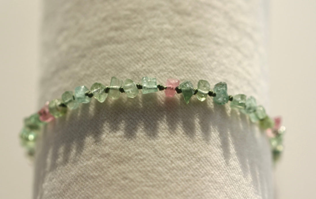 Raw Watermelon Multi Color Tourmaline Knotted Macrame Bracelet, October Birthstone Bracelet