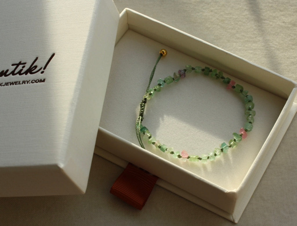 Raw Watermelon Multi Color Tourmaline Knotted Macrame Bracelet, October Birthstone Bracelet