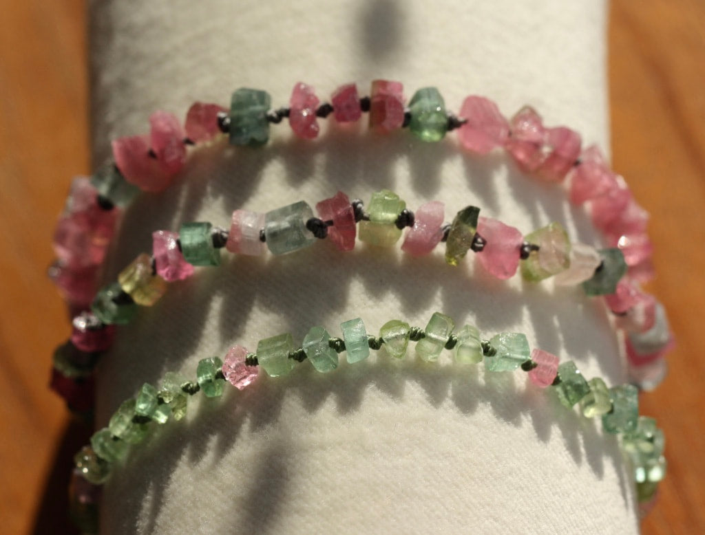 Raw Multi Color Tourmaline Knotted Macrame Bracelet, October Birthstone Bracelet