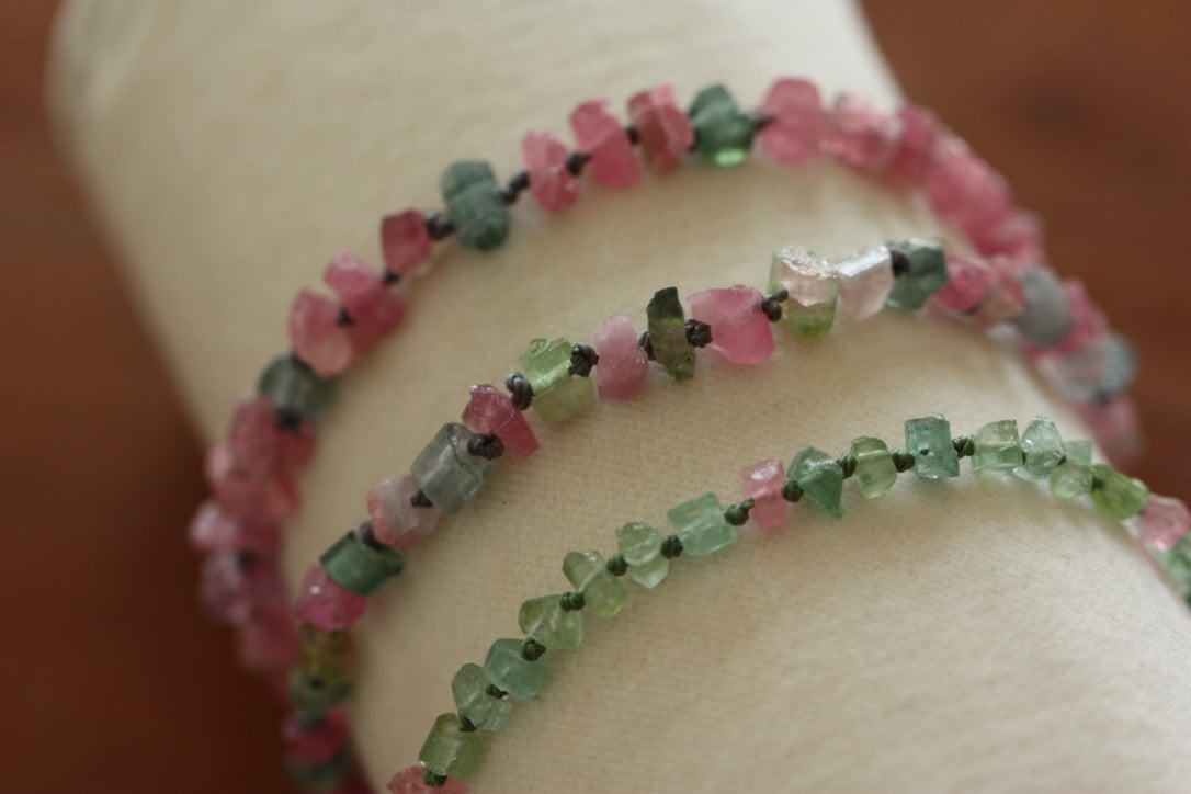 Raw Multi Color Tourmaline Knotted Macrame Bracelet, October Birthstone Bracelet