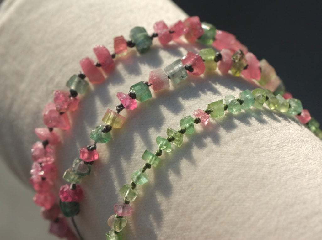 Raw Multi Color Tourmaline Knotted Macrame Bracelet, October Birthstone Bracelet