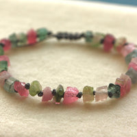 Raw Multi Color Tourmaline Knotted Macrame Bracelet, October Birthstone Bracelet