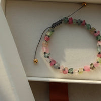 Raw Multi Color Tourmaline Knotted Macrame Bracelet, October Birthstone Bracelet