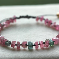 Raw Pink and Indicolite Tourmaline Knotted Macrame Bracelet, October Birthstone Bracelet