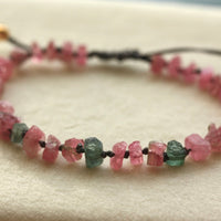 Raw Pink and Indicolite Tourmaline Knotted Macrame Bracelet, October Birthstone Bracelet