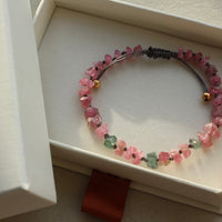 Raw Pink and Indicolite Tourmaline Knotted Macrame Bracelet, October Birthstone Bracelet