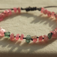Raw Pink and Indicolite Tourmaline Knotted Macrame Bracelet, October Birthstone Bracelet