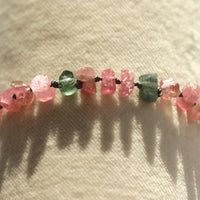 Raw Pink and Indicolite Tourmaline Knotted Macrame Bracelet, October Birthstone Bracelet